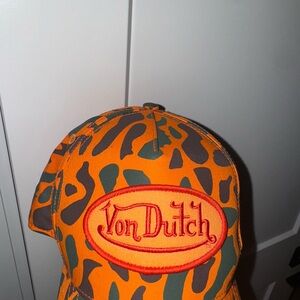 Von Dutch Orange and Brown Camo Trucker cap